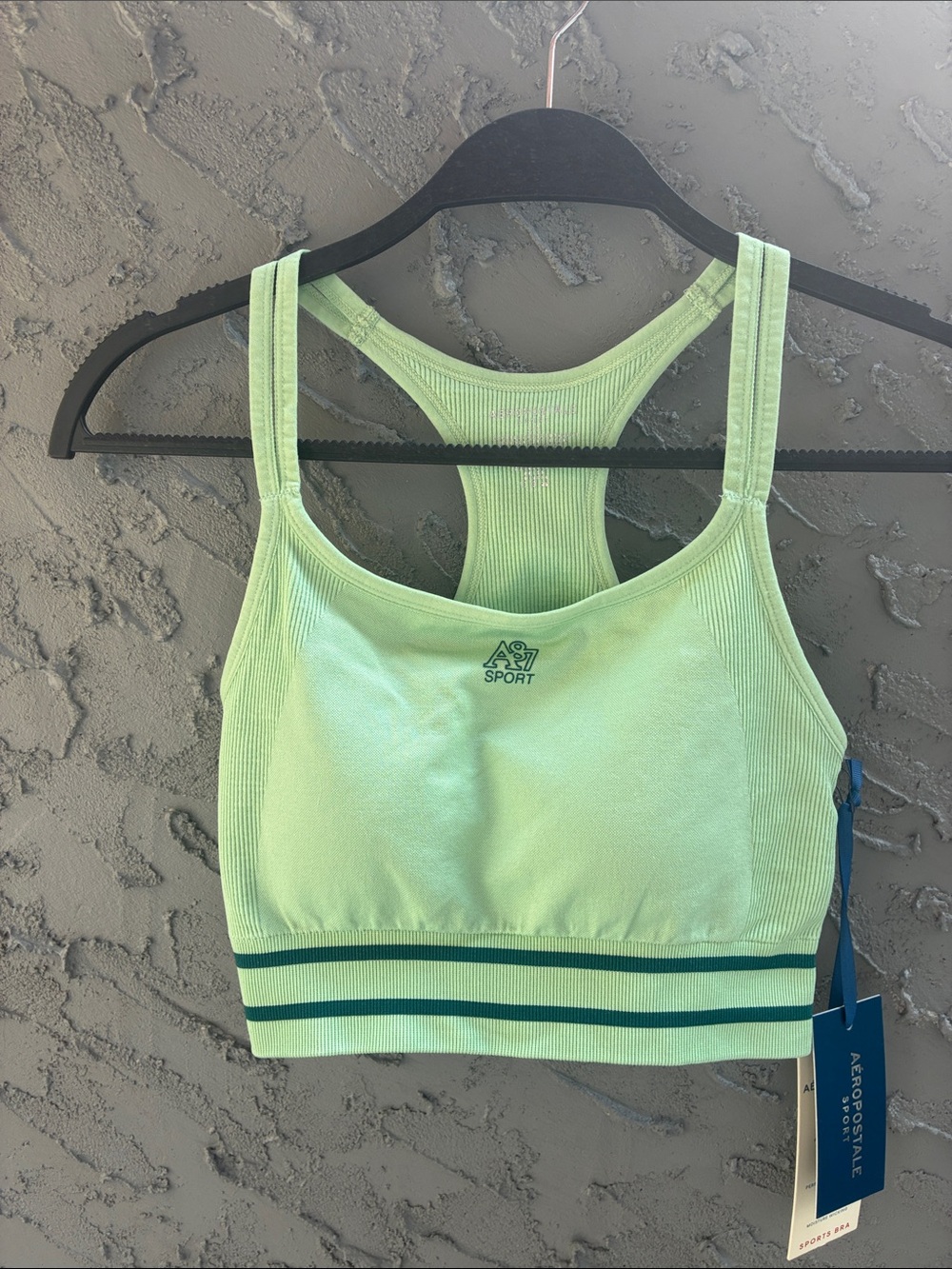Aeropostale Mint Green Racerback Padded Sports Bra with Stripe Band Sz S